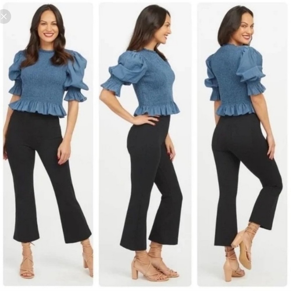 Spanx On The Go Wide Leg Cropped Black Pants High‎ Rise Patch Pockets Size XS
